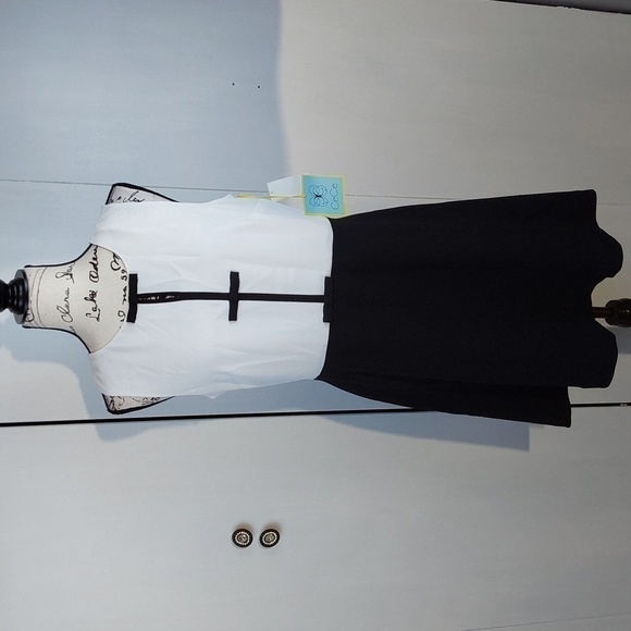CeCe- Womens Black and White Color Block Bow Front Dress Fit & Flare New! Sz.10 - Picture 1 of 9